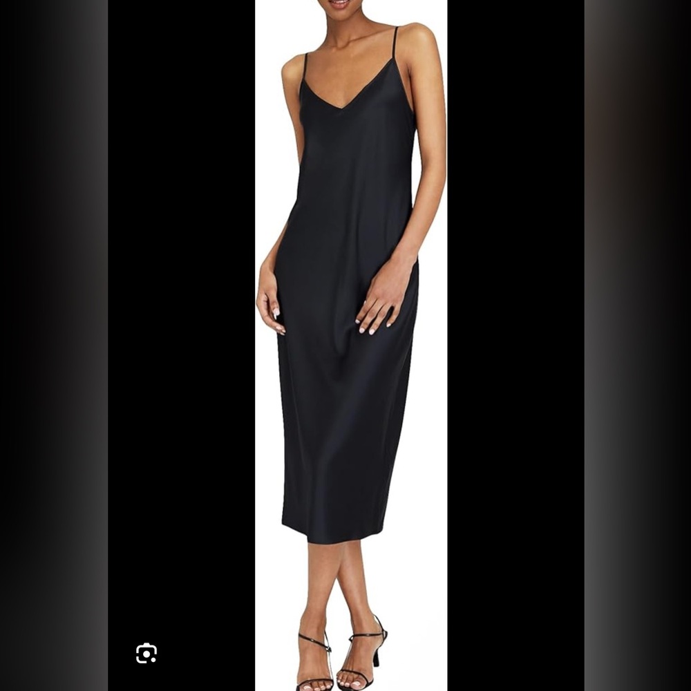 NWT Club Monaco Silk Charmeuse Midi Slip Dress Black Size Small
